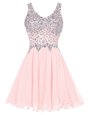 Flare Halter Top Hot Pink Organza Zipper Prom Gown Sleeveless Mini Length Beading