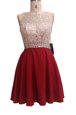 Wine Red A-line Chiffon Scoop Sleeveless Sequins Knee Length Zipper Dress for Prom