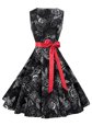 Scoop Black Sleeveless Sashes|ribbons and Pattern Knee Length Evening Dress