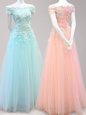 Off The Shoulder Cap Sleeves Tulle Prom Party Dress Beading and Appliques Zipper