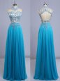Cap Sleeves Floor Length Beading and Lace Backless with Baby Blue