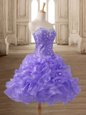 Designer Mini Length Lace Up Cocktail Dresses Lavender and In for Prom and Party with Beading and Ruffles