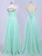 Hot Sale Apple Green Empire Strapless Sleeveless Chiffon Floor Length Lace Up Beading Prom Gown