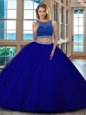 Charming Scoop Backless Royal Blue Sleeveless Beading Floor Length 15 Quinceanera Dress