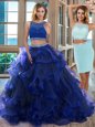 Royal Blue Organza Backless Scoop Sleeveless Floor Length Sweet 16 Dress Beading