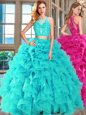 Dramatic Scoop Sleeveless Appliques and Ruffles Lace Up Sweet 16 Quinceanera Dress