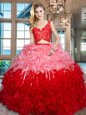 Exquisite Floor Length Multi-color Vestidos de Quinceanera Organza Sleeveless Lace and Ruffles