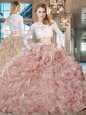 Scoop Beading and Ruffles Sweet 16 Quinceanera Dress Baby Pink Zipper Sleeveless Floor Length