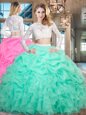 Glamorous Scoop Beading and Ruffles Sweet 16 Dress Apple Green Backless Cap Sleeves Floor Length