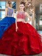 Sexy Red Bateau Neckline Beading and Ruffles Quinceanera Gowns Sleeveless Side Zipper