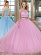 Dramatic Scoop With Train Two Pieces Sleeveless Lilac Sweet 16 Dress Court Train Zipper