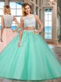Great Apple Green Sleeveless Tulle Side Zipper Sweet 16 Dress for Military Ball and Sweet 16 and Quinceanera
