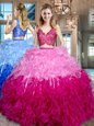 Two Pieces Ball Gown Prom Dress Multi-color V-neck Organza Sleeveless Floor Length Zipper