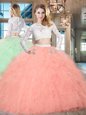 Best Selling Scoop Tulle Long Sleeves Floor Length Ball Gown Prom Dress and Beading and Lace and Ruffles