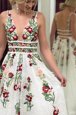 Nice Multi-color Backless Prom Party Dress Appliques Sleeveless Sweep Train