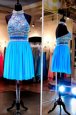 Halter Top Baby Blue Sleeveless Tulle Backless Dress for Prom for Prom and Party