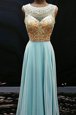 Scoop Floor Length Side Zipper Prom Dress Aqua Blue and In for Prom and Party with Beading