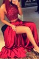 Designer Red Halter Top Backless Beading Dress for Prom Sleeveless