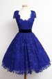Royal Blue A-line Scoop Cap Sleeves Lace Knee Length Zipper Lace Mother Of The Bride Dress
