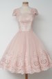 Gorgeous Baby Pink Square Zipper Lace Prom Evening Gown Cap Sleeves