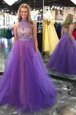 Scoop Sleeveless Backless Prom Party Dress Lavender Tulle