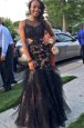 Mermaid Scoop Black Sleeveless Beading and Lace Floor Length Dress for Prom