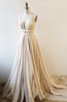 Fancy Champagne V-neck Neckline Lace and Sashes|ribbons Prom Dress Sleeveless Backless