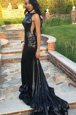 Mermaid Black Dress for Prom Prom and For with Ruching Bateau Sleeveless Sweep Train Zipper