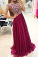 Burgundy Prom Dress Prom and For with Beading Bateau Cap Sleeves Sweep Train Zipper