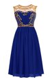 Exceptional Royal Blue A-line Scoop Sleeveless Chiffon Knee Length Zipper Beading Prom Dress