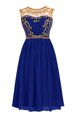 Exceptional Royal Blue A-line Scoop Sleeveless Chiffon Knee Length Zipper Beading Prom Dress