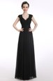 Top Selling Chiffon V-neck Cap Sleeves Zipper Lace Mother Of The Bride Dress in Black