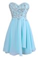 Clearance Sleeveless Knee Length Embroidery Criss Cross Prom Evening Gown with Blue