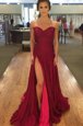 Pretty Off the Shoulder Zipper Prom Evening Gown Burgundy and In for Prom and Party with Beading and Pleated Sweep Train