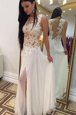 Custom Designed White Zipper Evening Dress Beading and Lace Sleeveless Floor Length