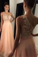 One Shoulder A-line Sleeveless Peach Prom Gown Sweep Train Side Zipper