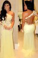 Fantastic One Shoulder Long Sleeves Chiffon Celebrity Dresses Lace Side Zipper
