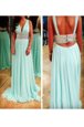 Inexpensive Aqua Blue V-neck Backless Beading Prom Dress Sleeveless