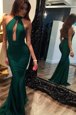 Exceptional Mermaid Green Halter Top Sleeveless Sweep Train Backless