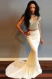 Mermaid Scoop Zipper Dress for Prom White and In for Prom with Beading Sweep Train