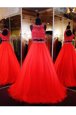 Vintage Scoop Floor Length Zipper Coral Red and In for Prom and Party with Beading