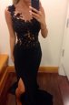 Ideal Mermaid Scoop Black Chiffon Zipper Celebrity Inspired Dress Sleeveless Floor Length Lace