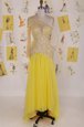 Customized One Shoulder High Low Side Zipper Mother Of The Bride Dress Yellow and In for Prom and Party with Appliques