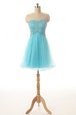 Aqua Blue Lace Up Sweetheart Beading Cocktail Dresses Tulle Sleeveless