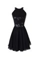 Knee Length Lace Up Evening Dress Black and In for Prom and Party with Beading