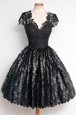Graceful Knee Length Zipper Cocktail Dress Black and In for Prom and Party with Lace
