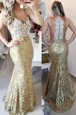 Attractive Mermaid Gold Sleeveless Lace and Belt Zipper Prom Evening Gown