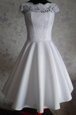 Knee Length White Prom Dresses Bateau Cap Sleeves Zipper,Silhouette: A-lineNeckline: bateauSleeve Length: cap sleevesHemline/Train: knee lengthBack Detail: zipperEmbellishment: laceFabric: satinShown Color: white(Color & Style representation may vary by monitor.)Occasion: prom,partySeason: spring,summer,fallFully Lined: YesBuilt-In Bra: Yes