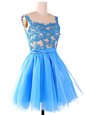 Organza and Tulle and Lace Scoop Sleeveless Zipper Lace in Baby Blue