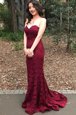 Mermaid Lace Up Mother Of The Bride Dress Burgundy and In for Prom with Lace Sweep Train